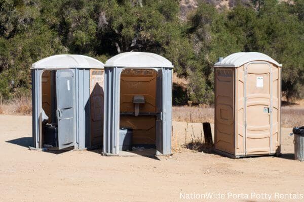 a clean row of portable restrooms for outdoor weddings or festivals in New Orleans, LA